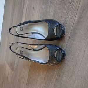 Anne Klein Black Peep Toe Sling ack Heels, Size 6.5